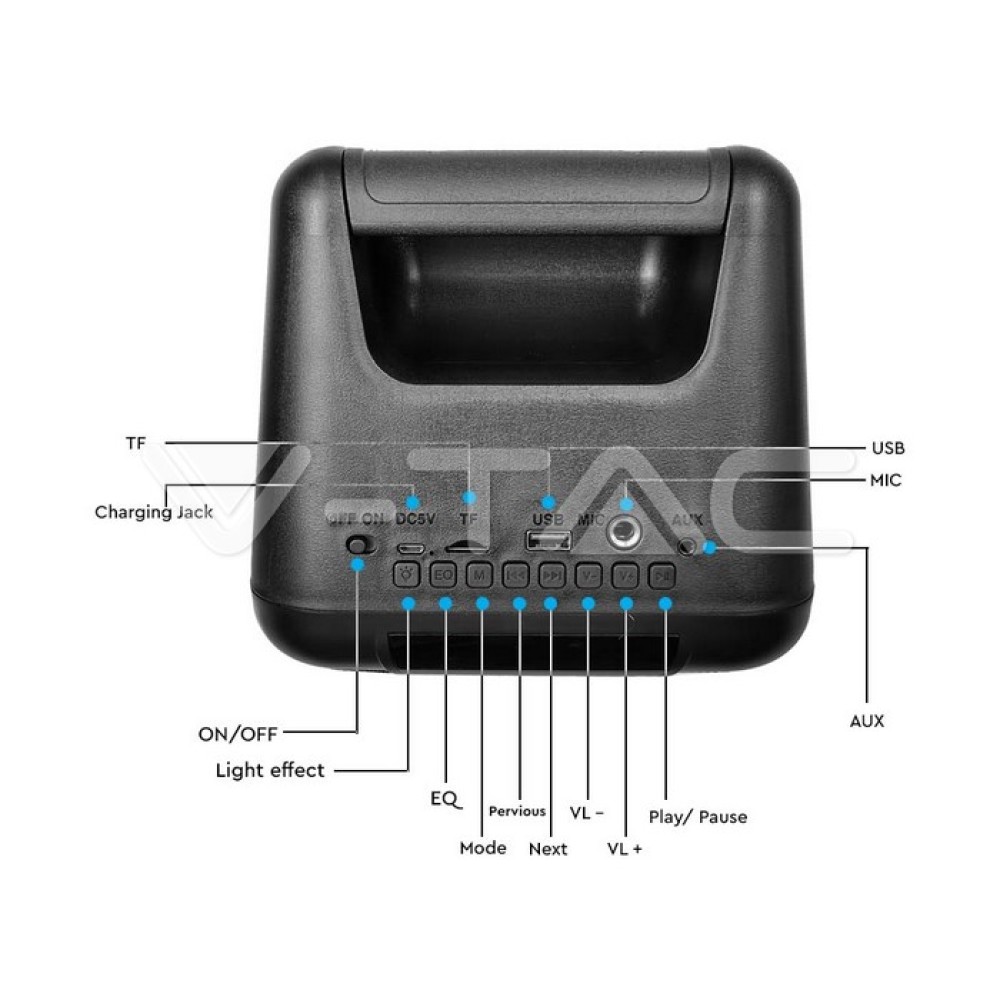 V-TAC VT-6204-2 2x10W RECHARGEABLE SPEAKER USB